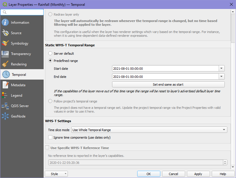 QGIS - Static WMS-T Temporal Range - Predefined Range