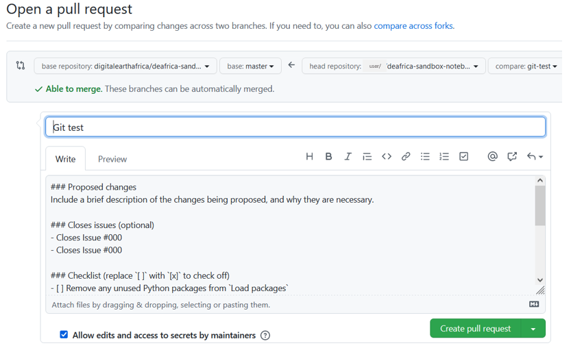 Open PR template.